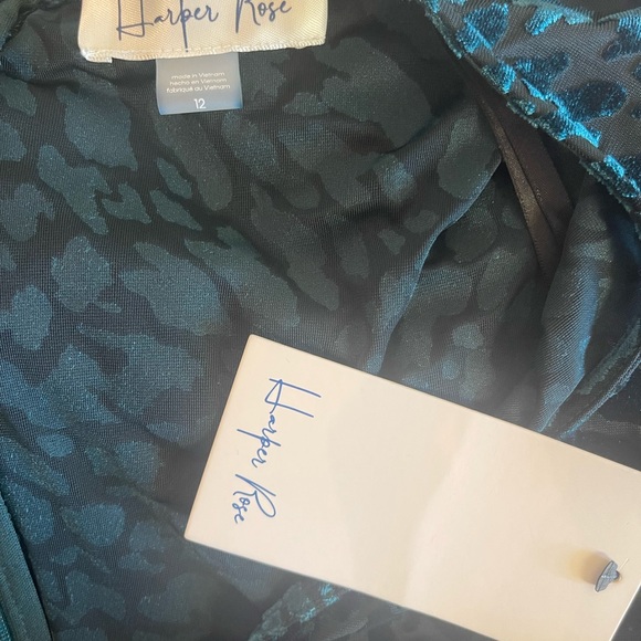 Emerald Leopard Velvet Wrap Dress Sz 12 Long Sleeve Animal Print V Neck Ruffle - Picture 11 of 13